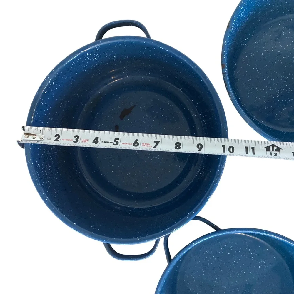 Vintage Blue Speckled Enamelware Cookware Set 10 Piece Graniteware Camping Pots